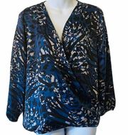 Marc New York faux wrap Blouse blue animal print