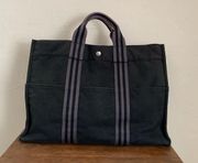 Hermes Canvas Herline Fourre Tout Large Tote Bag in Black 16.5” x 11”