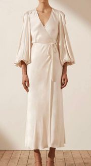 La Lune Full Sleeve Wrap Midi Dress - Cream