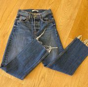 GRLFRND Button Fly Raw Hem High Rise Jeans 23