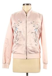 Pink Embroidered Bomber Jacket