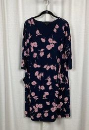 J.Jill Blue&Pink Floral Pocket Front Shift Dress Sz.L