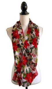 Christmas House Holiday Poinsettia Holly Branch Print Fashion Scarf Ladies OSFM