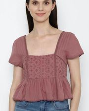 Embroidered Cropped Baby Doll Top Large