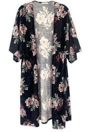 Newbury Kustom Women’s Black Velvet Floral Open Front Kimono