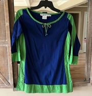 Gretchen Scott Designs Roomy XS Top Tunic Cotton Shirt Oversized Blue Lime Green