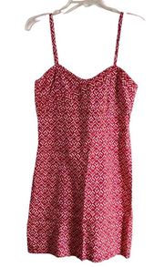 Free People Dress Women's Size Large Twist N Shout Red White Printed Cami Mini