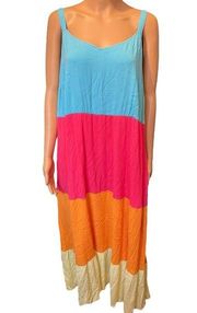 Lane Bryant Plus Size Bold Preppy Boho Hippie Sleeveless Colorblock Tiered Dress