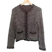 WHBM Tweed Knit Cardigan Black & White Sweater Blazer Jewel Trim Size Small