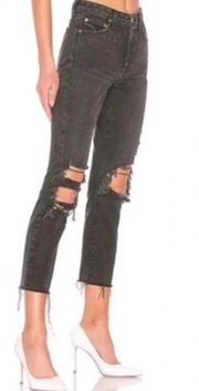 Lovers + Friends Busted Knees Distressed Raw Hem High Rise Black Jeans