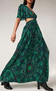 BA&SH Candy Cut Out Green Vert Printed Maxi Dress