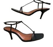 Reformation Greta Bare Black Leather Thin T Strap Heel Sandal 8.5
