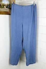 Linen Tapered Leg Pull On Pants Size Large Periwinkle Blue Lagenlook