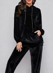 Black Velour Hooded Sweatshirt