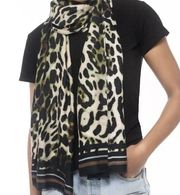 INC International Concepts Women's Leopard-Print Wrap Scarf, Olive Multi New