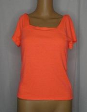 Good Luck Gem Neon Coral Orange Square Neck Shirt Tangerine