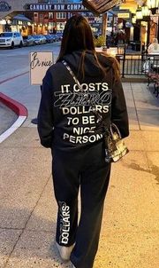 It Costs Zero Dollars Barcode Graphic Hoodie & Pant Set- both size M/L