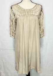 HOT & DELICIOUS Champagne Gold Crocheted Shift Dress Size M