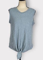 Melloday Blue White Striped Tie Waist Sleeveless Tank Top Women's Size Medium