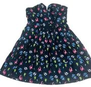 Elorie Strapless Dress Sz 10 Lined Nautical Print Pleated Cotton Blend Stretch