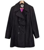 Anne Klein Wool Blend Pea Coat Double-Breasted Black XL