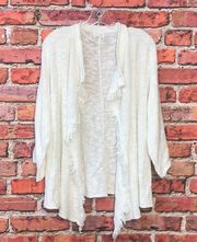 White Heathered  Fringe Merino Wool Cardigan