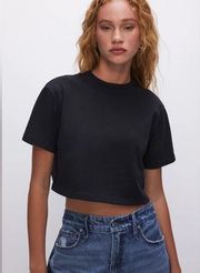 NWT Good American Cotton Crop Tee Shirt Black Size 3XL