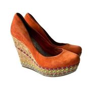 Gianni Bini Wedge Platform Women's 8 Orange Leather Suede Cork Boho