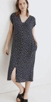 Madewell Blue ditzy floral button front midi dress