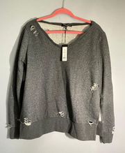 NWT Romeo & Juliet Couture Black Distress Open Tied Sides Sweatshirt S