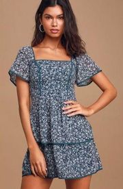 Ali & Jay Country Mart Teal Blue Floral Tiered Mini Dress M