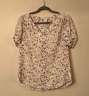 White Blouse with Yellow and Purple Splatter NWOT