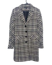 VTG Anne Klein plaid wool trench coat size 4 black classic