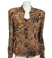Dana Buchman Women’s Vintage Brown Paisley Silk Button Front Blazer Top Size 10
