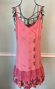 Raya Sun Bohemian Sundress Small Pink Ruffle Strappy S Dress