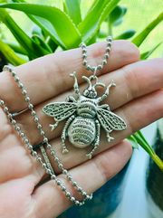 Silver Bug/Insect/Wasp/Bee Pendant On Button Chocker Chain 