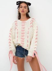 Cream Sweater with Pink bows 