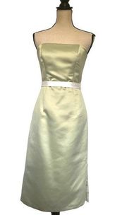 ALFRED SUNG Duchess Dress D403 Size 4 Mint Green Satin Ivory Tie Strapless Midi