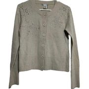 Alberto Makali Angora Cardigan Button Down Sweater Rhinestone Wool Gray S