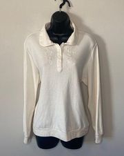 Cream Cottagecore Grandmacore Floral Henley Sweater Size Large Vintage LSF Vibe