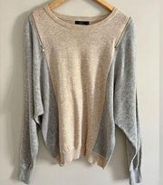 THML dolman zipper rabbit hair blend tan and gray sweater