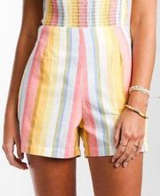 Billabong Shorts Womens Small Striped Linen Blend High Waist Pockets Casual