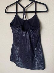 Beyond Yoga black metallic shimmer foil racerback built in bra 2-in-1 tank top