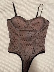 NWT!! Black Polka Dot Mesh Bodysuit