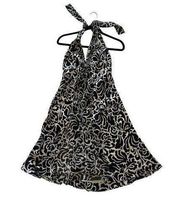 White House Black Market Womens Black White Silk Floral Halter Party Dress Sz 0