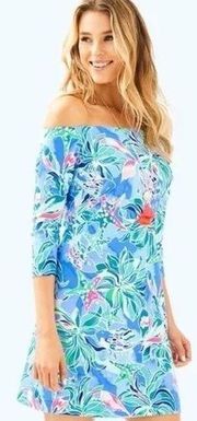 Lilly Pulitzer Laurana Bennet Blue Celestial Seas Off Shoulder Mini Dress SizeXS