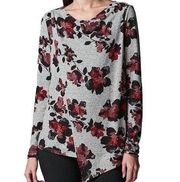 Simply Vera Wang Wrap Sweater Womens M Cowl Neck Long Sleeve Marled Knit Floral