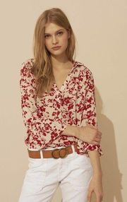 Ba&sh Eddy Rouge Metallic Accent 3/4 Bell Sleeve Floral Print Top *flaw | Small