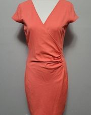 Kenneth Cole hot coral faux wrap sheath dress size 6