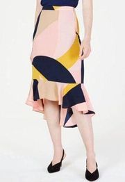 NWT Bar III Colorblock Abstract Printed Asymmetrical High Low Skirt sz 8